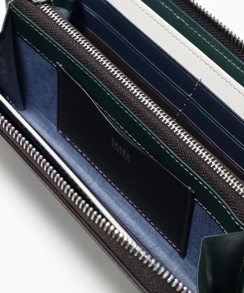 TAKEO KIKUCHI Long Wallet with Coin Pocket - Marugo II Series, Round Zipper Cowhide Leather Design No.780616, Color Green