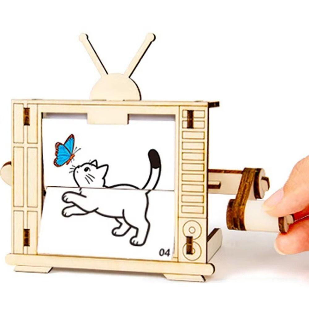 Assembly Science Experiment Toy Wooden Science Handmade Craft Hand Cranked Animation Birthday Gift