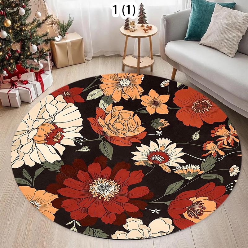 Botanical Floral Pattern Round Area Rug Soft Non-Slip Decorative Carpet for Living Room Bedroom Nursery Modern Home Accent Rug