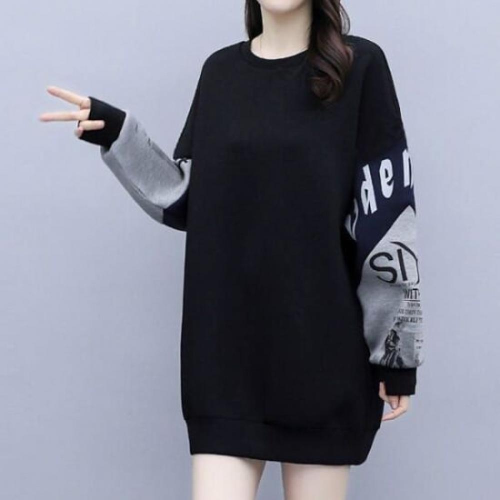 Navava Loose Fit Lettering Printing Long Sleeve Sweatshirt Nt3100