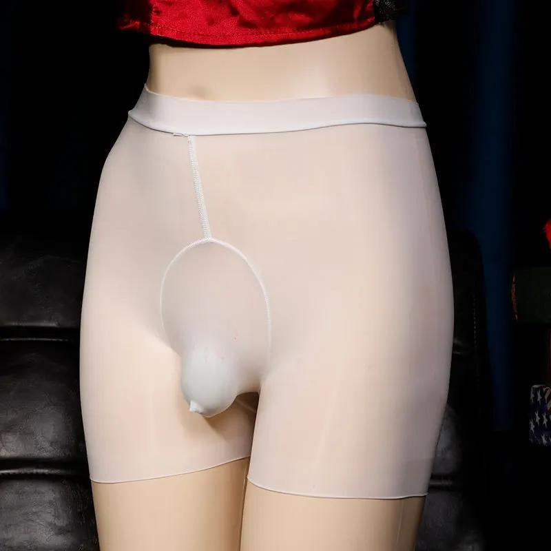 Men Shiny Boxers Open Closed Sheath Underwear Stockings Sexy Men's Seamless Sheer Ultra Thin Boxer Briefs Pantyhose Underwear