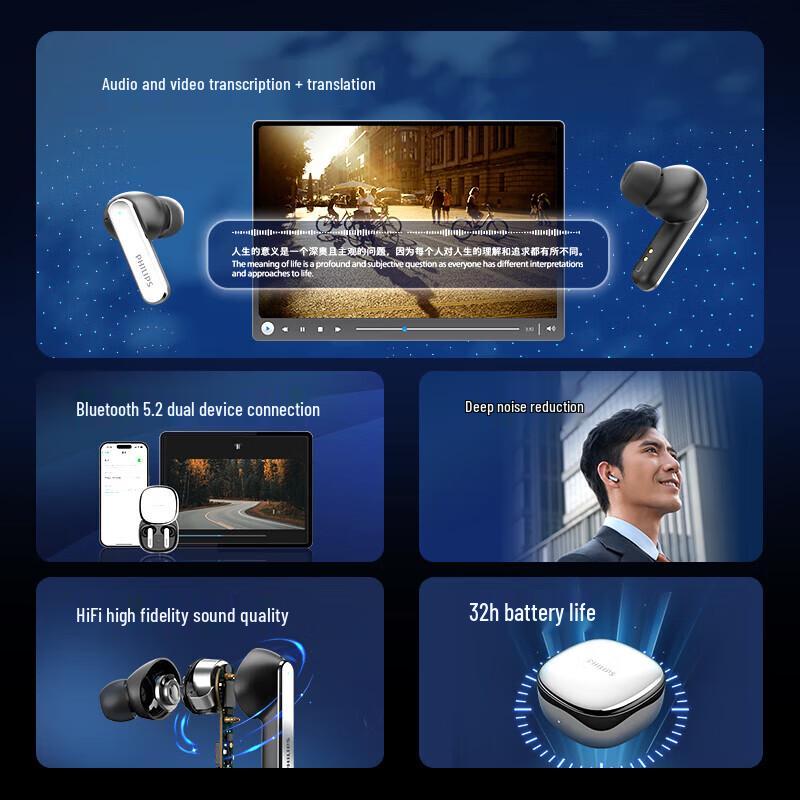 Philips TAT5599 AI Noise-Cancelling Wireless Headset