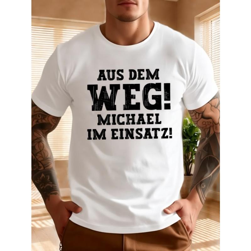 

European sizes AUS DEM WEG MICHAEL IM EINSATZ Plus Size Men S T-Shirt - Casual Crew Neck, Short Sleeve, Lightweight Fabric 4XL білий
