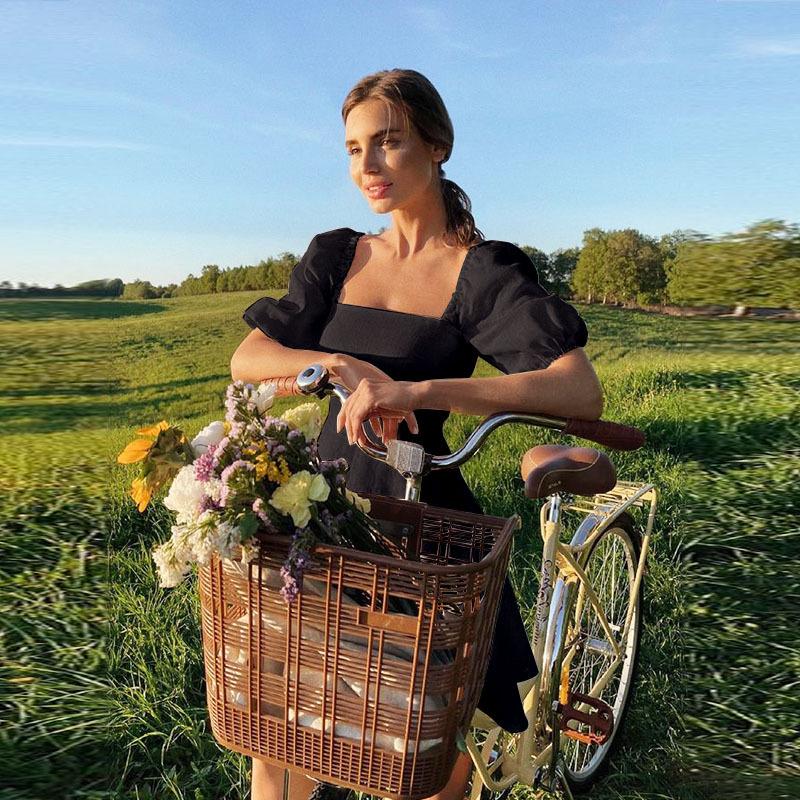 Abiti casual con gonna slim a vita alta a maniche corte con collo quadrato alla moda da donna