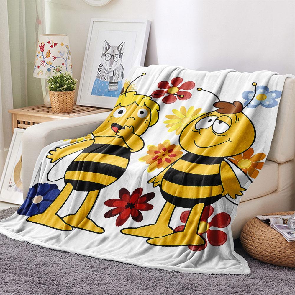 1PC La Abeja Maya Patterned Flannel Blanket Suitable For All Seasons for Home Decor Warmth and Comfort Gifts Holiday Present