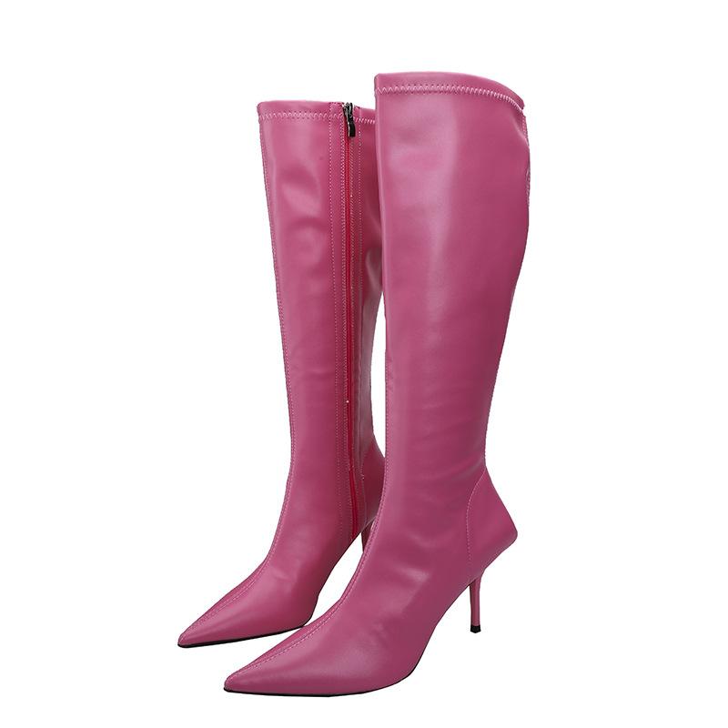 

A3212-66 Color boots European and American style fine heel pointed head square heel side zipper high heel women s boots fleece thin leather boots 39 розы красного