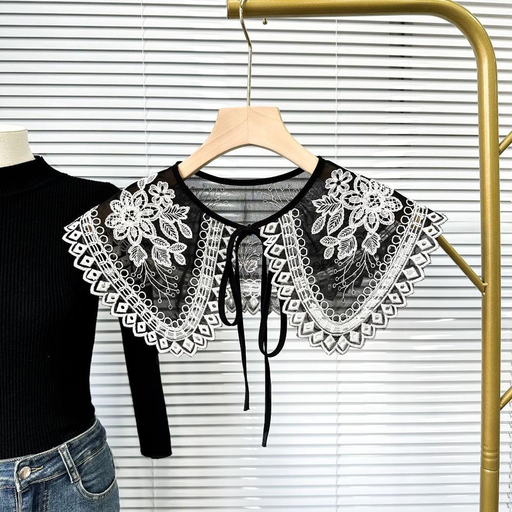 

Черный выдолбленный вышитый искусственный воротник DIY аксессуары для одежды плащ поддельные ложные воротники