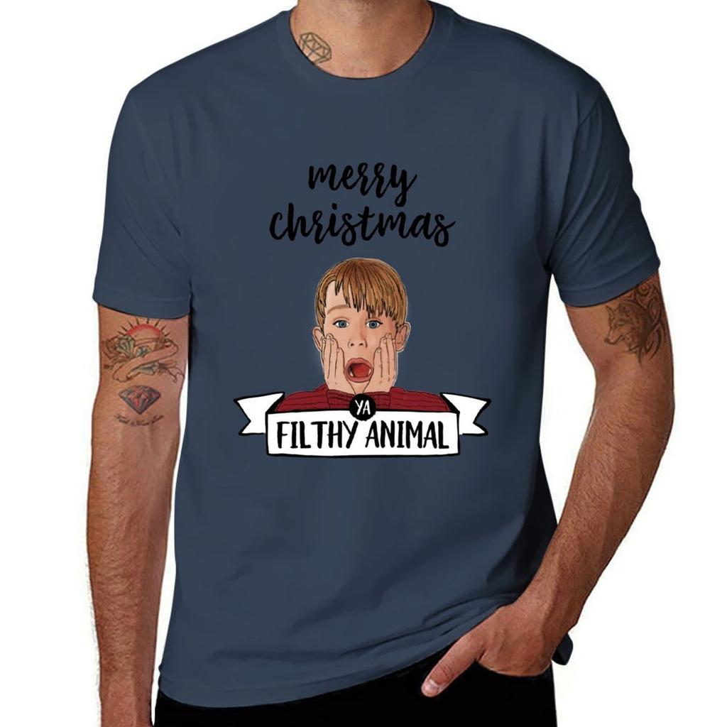 Home Alone Merry Christmas Ya Filthy Animal Illustration TShirt Lightweight Hiking TShirt