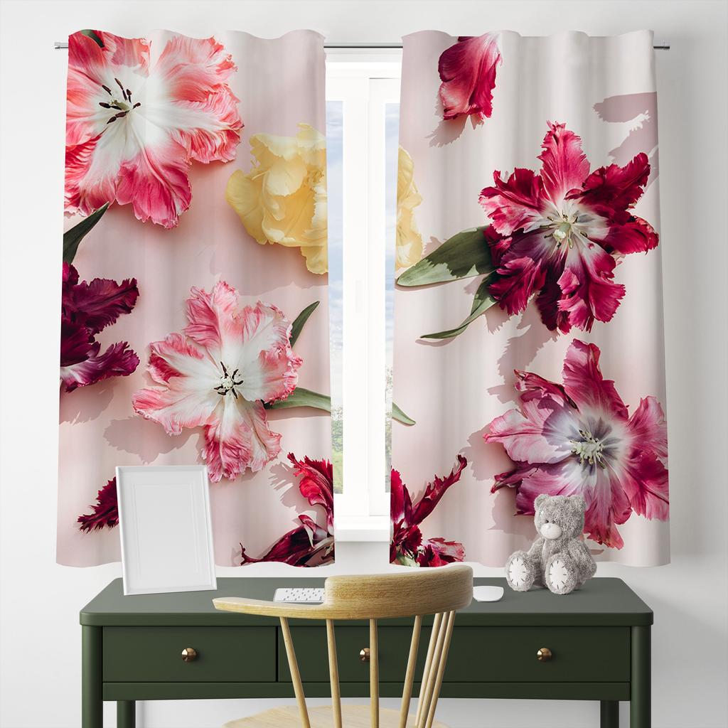 2pcs Colorful Flower Pattern Curtain Decorative Window Drape Window Treatments For Bedroom Living Room Home Decoration cortinas