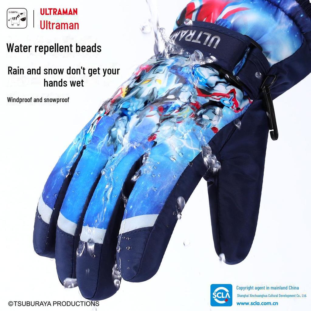 Ultraman Kids' Winter Ski Gloves: Warm, Waterproof, Velvet-Lined for Cold Protection
