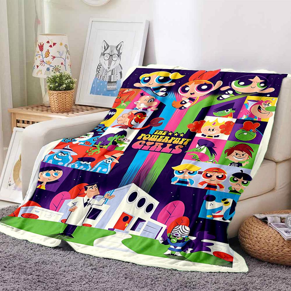 1pc Powerpuff Girls Science Lab Cozy Print Blanket Lightweight Warm Flannel Throw Blanket For Sofa, Bed, Living Room