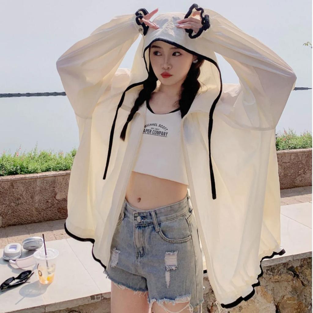 Women's Summer Hooded Sun-Protective Long-Sleeve Lightweight Jacket: Korean-Style Loose-Fit Breathable Sun-Protective Jacket