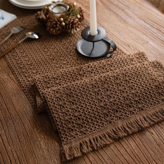 Cotton Linen Table Runner Tassel Table Flag Reusable Holiday Table Decor for Restaurant Dining Bar Kitchen Home