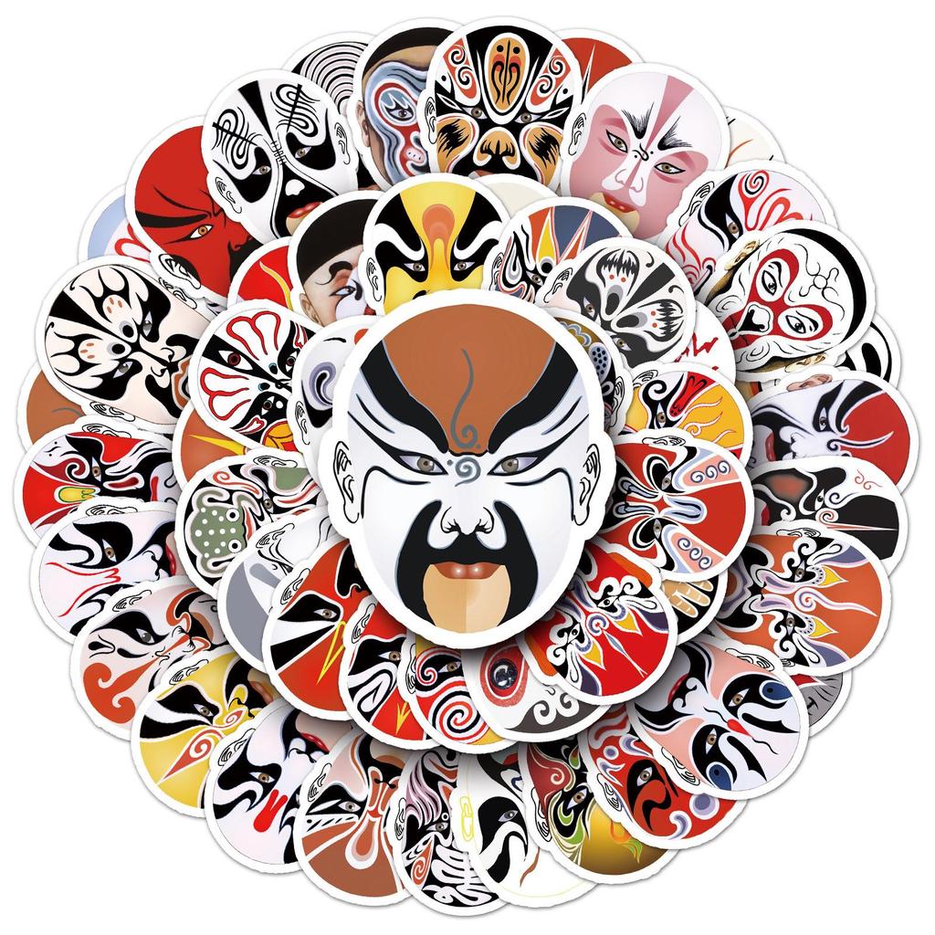 60 Chinese Peking Opera Face Painting Stickers for Diary, Suitcase, Fridge, Luggage & Car - Waterproof Design