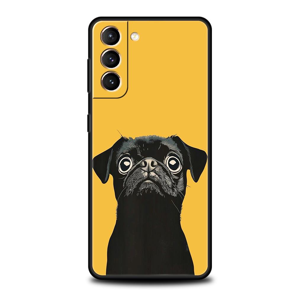 Animal Black Pug close up Phone Case For Samsung Galaxy S25 S24 S23 S22 S20 Ultra S21 FE 5G S10 Plus S10E Soft TPU Cover