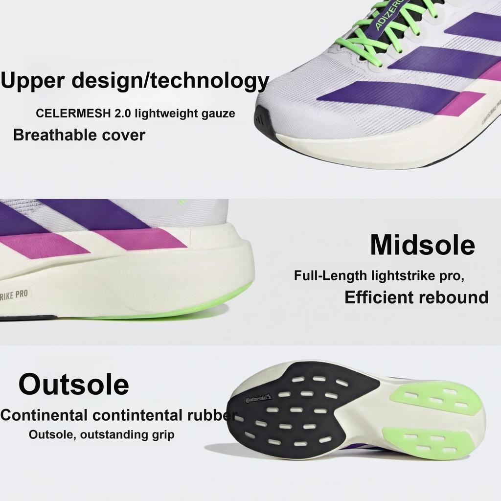 adidas Adizero Evo SL Footwear White Collegiate Purple Lime Burst Men Sneakers JS4495