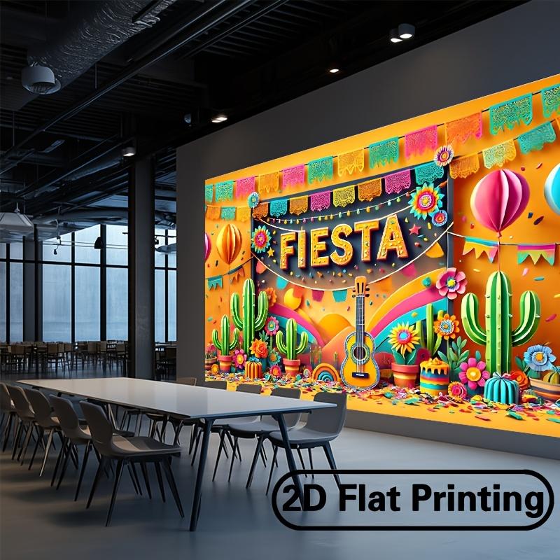 One 2D Flat Banner Designed In the Fiesta Style Made of Polyester Fabric. With a Photo Background.