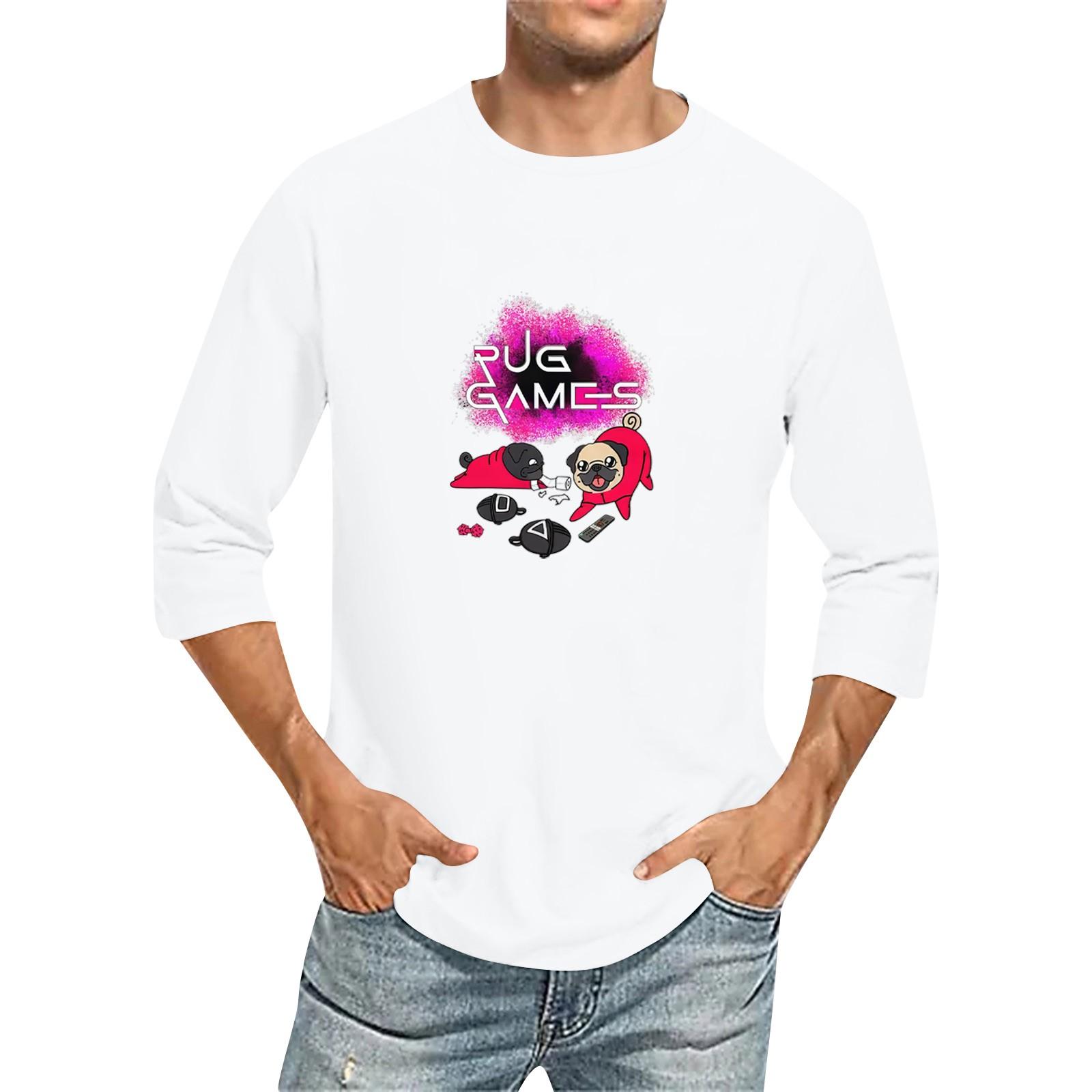 

Men s Fashion Casual Seven-Point Sleeve Print Round Neck Top XL білий