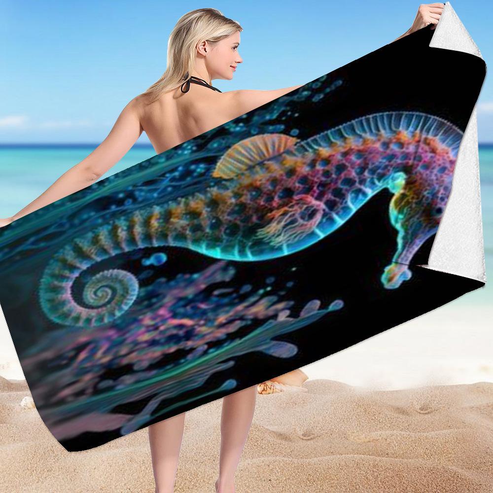 Serie Animali Marini poliestere stampato digitalmente microfibra superfine pile double-face Asciugamano da bagno per vacanze al mare, telo mare