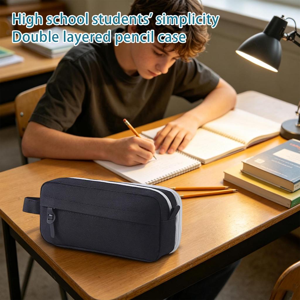 Double Layer Pencil Case - Large Capacity Multi-Compartment Pen Holder for School Supplies