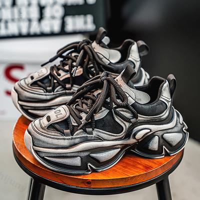 Men's Casual Sports Running Shoes 2025 Autumn New Platform Increase Vintage Distressed Sneakers Fashionable Shoes Rubber Sole