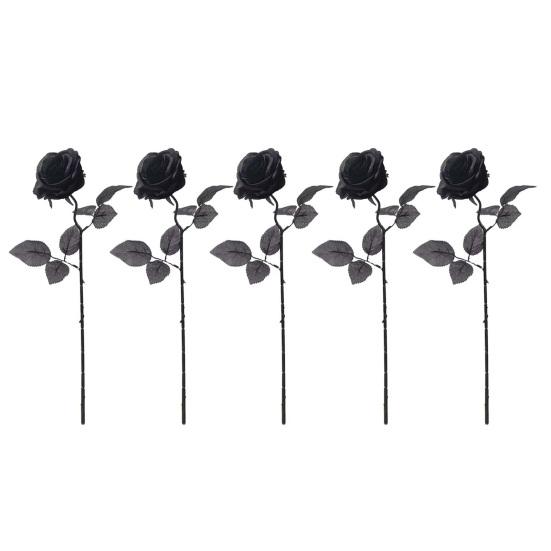 Black Themed Event Decor Realistic Silk Roses with Long Stems for Wedding Centerpieces, Halloween Home Faux Floral Arrangements Decor, Artificial