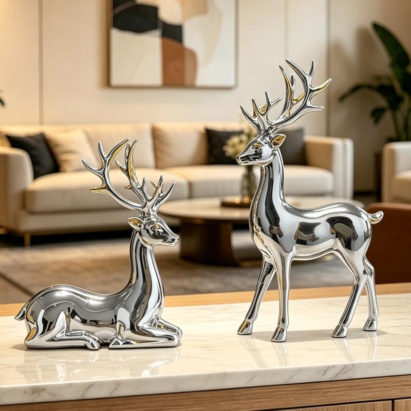 Vergulde Hertenbeeldje, Decoratief Tafelblad Ornament voor Huis en Planken