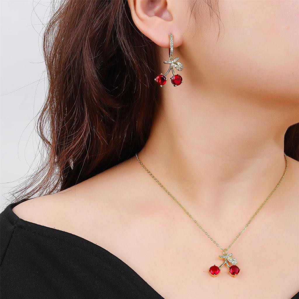 Practical Cherry Dangle Earrings Pendant Earrings Copper Texture Ear Jewelry Suitable for Fashion Individual Present