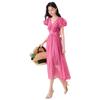 Xiangying French V-Neck Puff Sleeve A-Line High Waist Dress