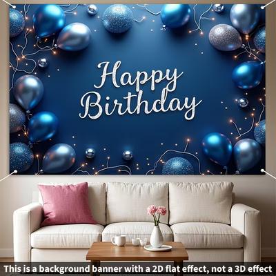2D Blaue Glitzer-Ballon Geburtstag Hintergrund Banner Männer Jungen Alles Gute zum Geburtstag Party Deko Hintergrund