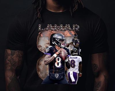 Lamar Jackson Ravens T-Shirt and Kids Tshirt: Vintage Metallic Football Tee