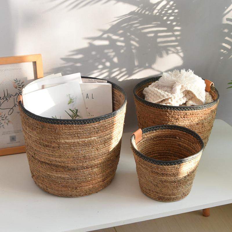 Straw storage basket, hand-woven sundries, toy storage basket, balcony dirty clothes storage basket, rattan dirty clothes basket