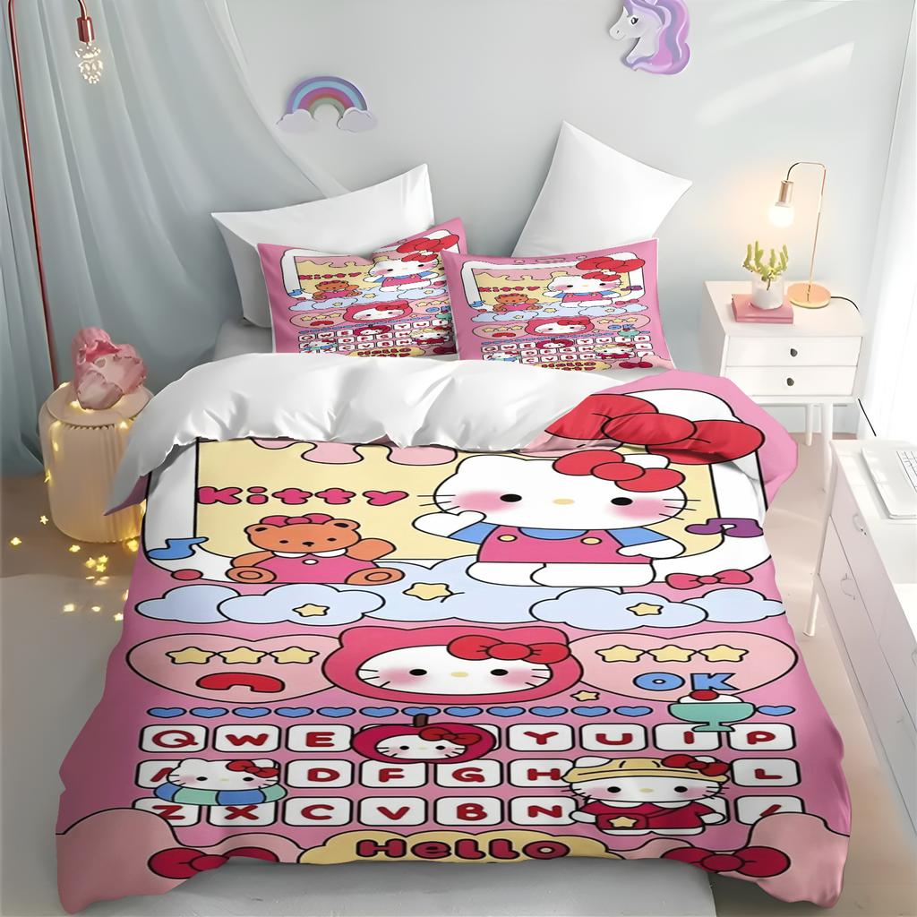 MINISO Hello Kitty Copripiumino Cartone Animato Anime Stampato Set Biancheria da Letto Federa per Bambini Stampata Biancheria da Letto Moda per la Casa Ragazzi Ragazze