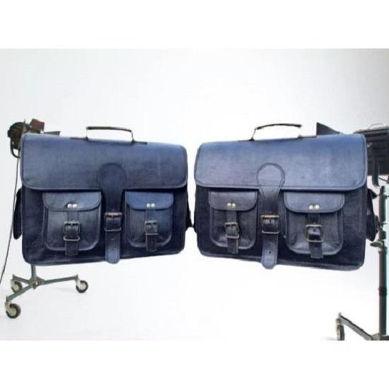 

Motorcycle Pouch Goat Leather Two Bags Panniers Saddle Bag Saddlebags Antitheft 13 x 10 x 4 in