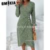 Women's Fashion Autumn Winter Long Sleeve V-Neck Casual Dresses