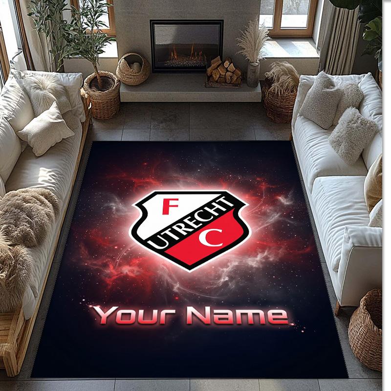 FC Utrecht Printed Crystal Velvet Rug Non‑Slip Crystal Velvet Carpet For Sofa Bedroom Indoor Home Decoration