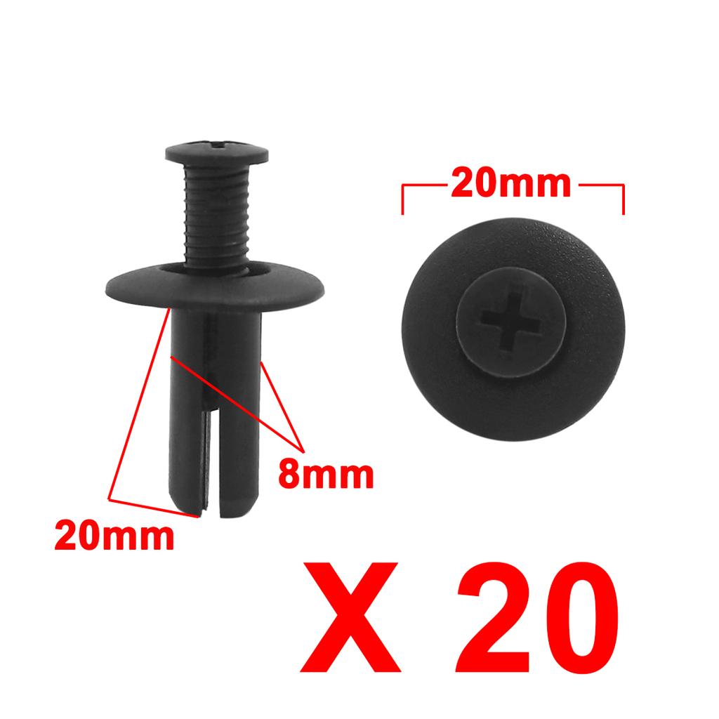 X Autohaux 8mm Hole Plastic Rivets Fastener Fender Bumper Push Pin Clips Black 8mm x 20mm x 20mm