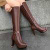 Kniehohe Stiefel mit hohen Absätzen Plateau Frau Herbst Winter Lange Stiefel Mujer Knöchelriemen Schnalle Aprikose Dünne Absätze Reißverschlussstiefel