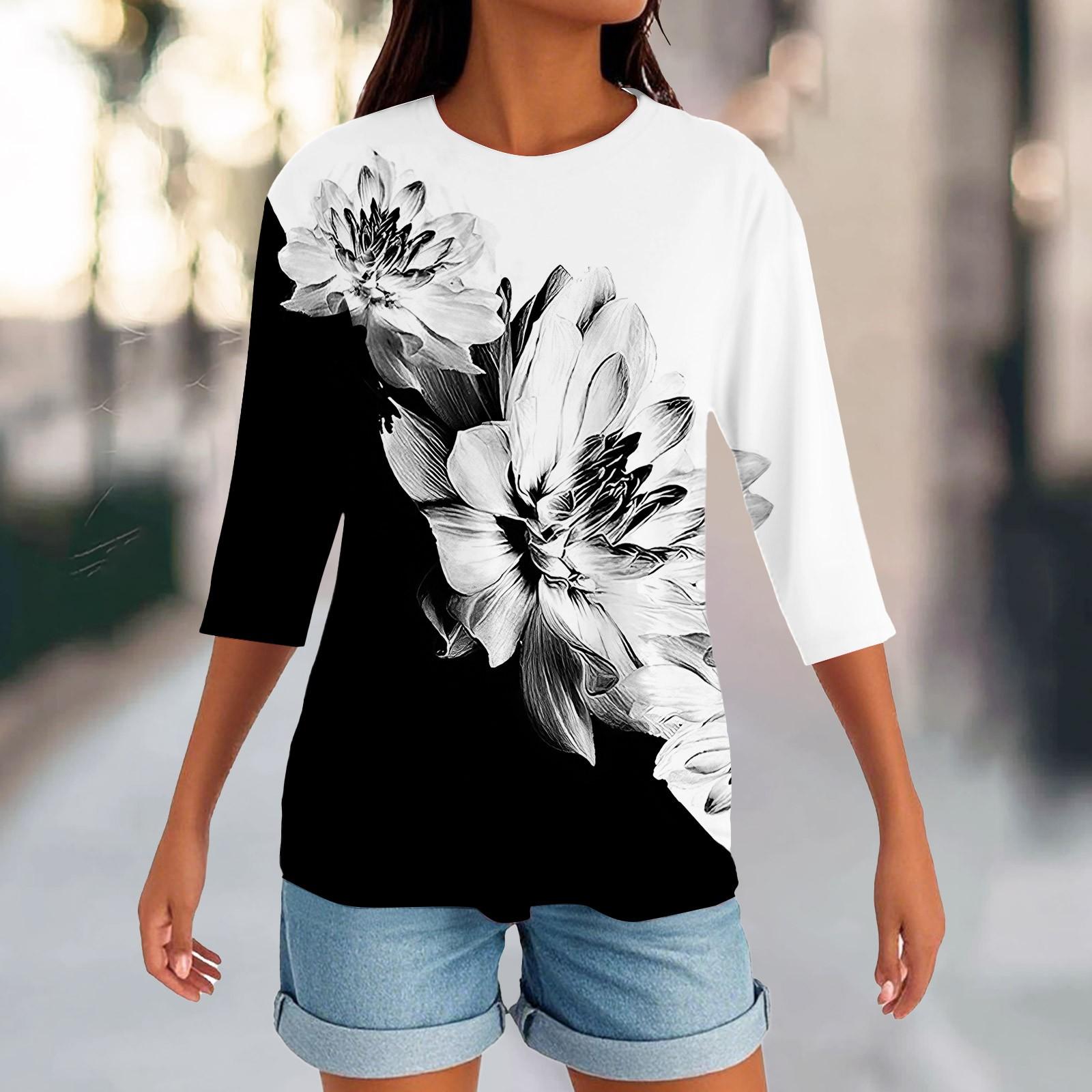 

Женский круглый вырез с разрезом по низу, модный повседневный однотонный топ с рукавом три четверти S чёрный