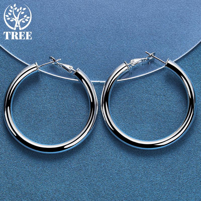 925 Sterling Silver 50mm Round Smooth Big Circle Hoop Earrings Jewelry