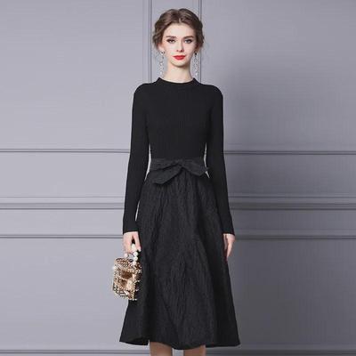 Zhili Damen Schwarzes Strickpulloverkleid - Frühjahrskollektion 2025, Mittellang, Langarm