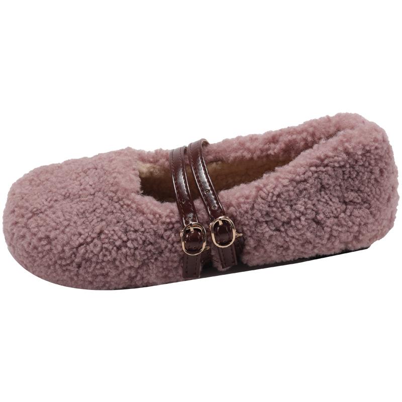 Flat Shoes Autumn New Round Toe Shallow Mouth One Belt Suede Soft Sole Non-slip Wear-resistant Cotton Shoes