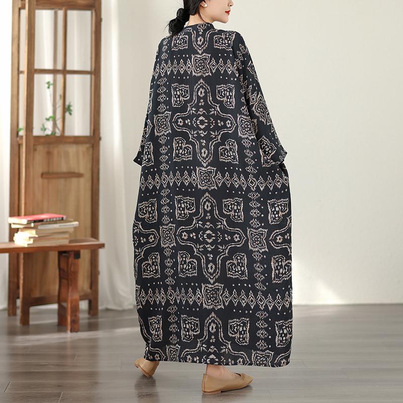 DIMANAF Neues Plus Size Damen Frühling Sommer Langes Kleid Locker Basic Vintage Oversize Langarm Maxi Geblümt 2026