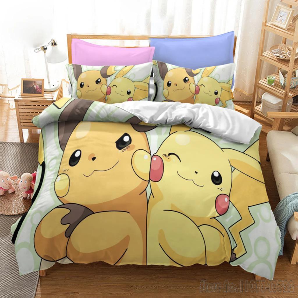 Anime Bandai 3D Home Pokemon Pikachu Bedding Set Baby Duvet Cover Sets Bedclothes Twin Single King Kids Adult Gift