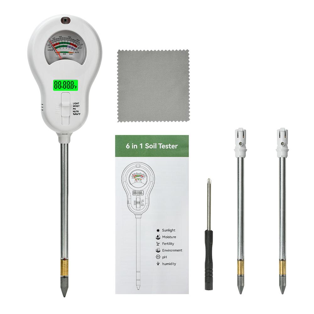 6 In 1 Soil PH Meter Rotatable Backlit Display Analyzer Moisture Sensor Soil Tester Garden Tool