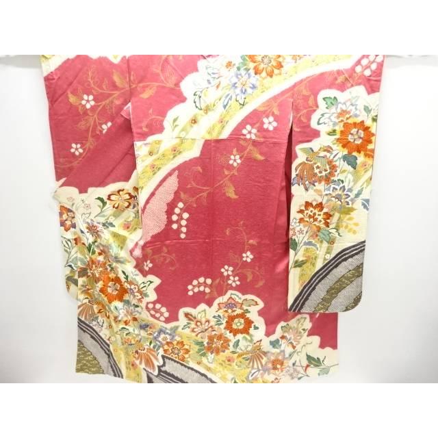 

Shibori flowers and birds chintz pattern embroidered furisode [antique] [used] [worn] [furisode]