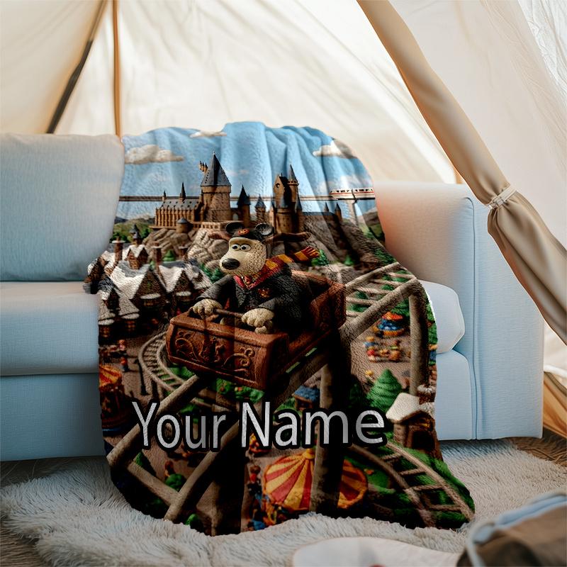 Custom Name Wallace & Gromit Theme Printed Blanket - Perfect for Couch, Bed, Travel & Outdoor Use | Machine Washable, Cozy & Durable.