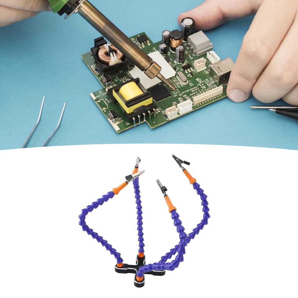 Soldering Helping Hands 4 Flexible Arms Aluminum Alloy Base Third Hand Tools with 4pcs Clips for Assembly Repair Modeling Jewelry Making