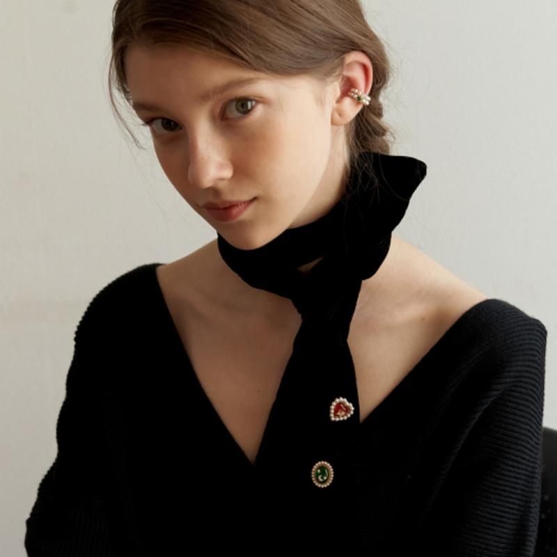

TATIANA Simple Velvet Long Scarf_NZ1131 Black Scarf