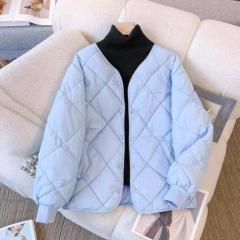 2024 Autumn & Winter Women's Hong Kong Style Short Down Jacket - Diamond Pattern, Lightweight & Loose Fit
